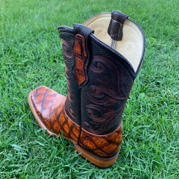 COPY - Men's Western Rodeo Fish Print piraruco Square Toe CowBoy Boots Bota Vaq…